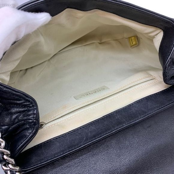 Chanel Chain Shoulder Bag Lambskin Black Silver Hardware Flap - Picture 8 of 9